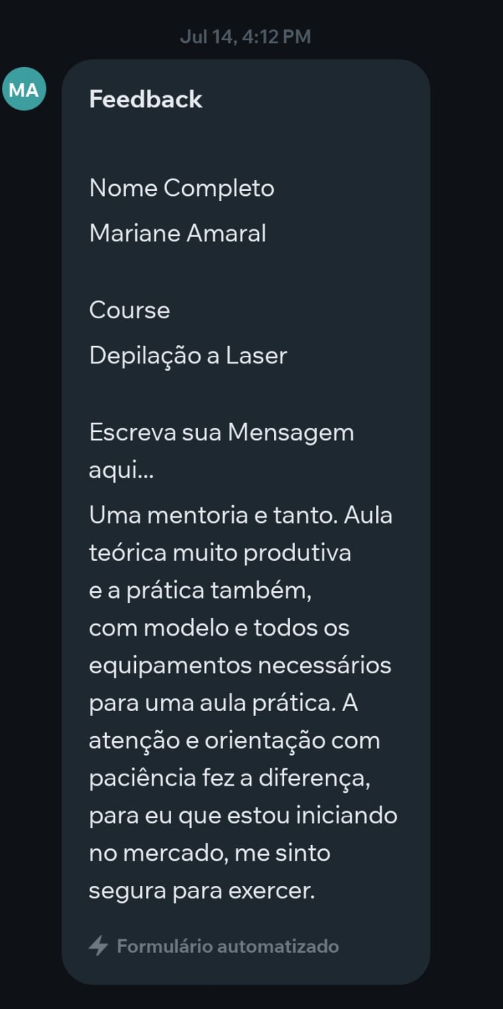 Depoimento de aluna sobre a mentoria da Monique Cruz